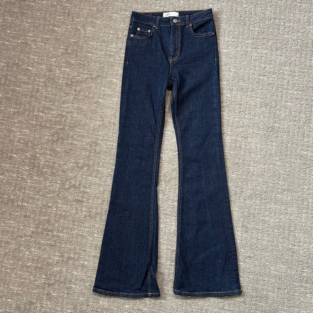 Zara High Rise Dark Wash Boot Cut Flare Jeans Size 4